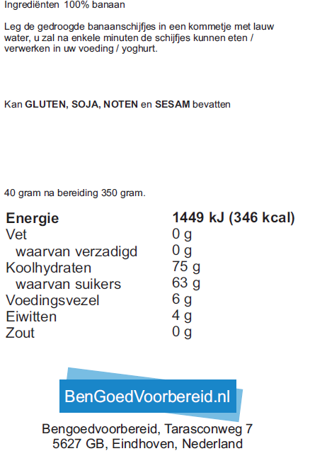 Zakje Bananen plakjes fruit 40 gram