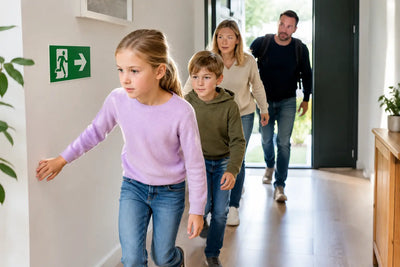 Voorbeeld evacuatieroute met kinderen thuis