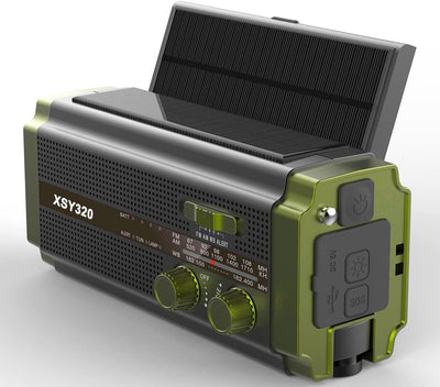 Noodradio 5000mAh Zonne Energie Zaklamp Powerbank Oplaadbaar Handslinger Zwart / Army Groen