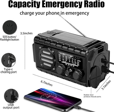 Noodradio - 20000mAh PowerBank - Zonnepaneel - Leeslamp - Zwart