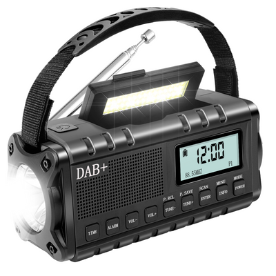 Noodradio met DAB 10.000 MAH  Zaklamp Powerbank Oplaadbaar Handslinger Zwart