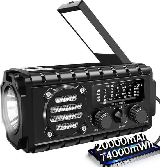 Noodradio - 20000mAh PowerBank - Zonnepaneel - Leeslamp - Zwart
