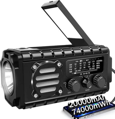 Noodradio - 20000mAh PowerBank - Zonnepaneel - Leeslamp - Zwart